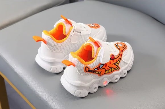 Adidasi cu luminite pentru baietei - Orange dino - 4 | YEO