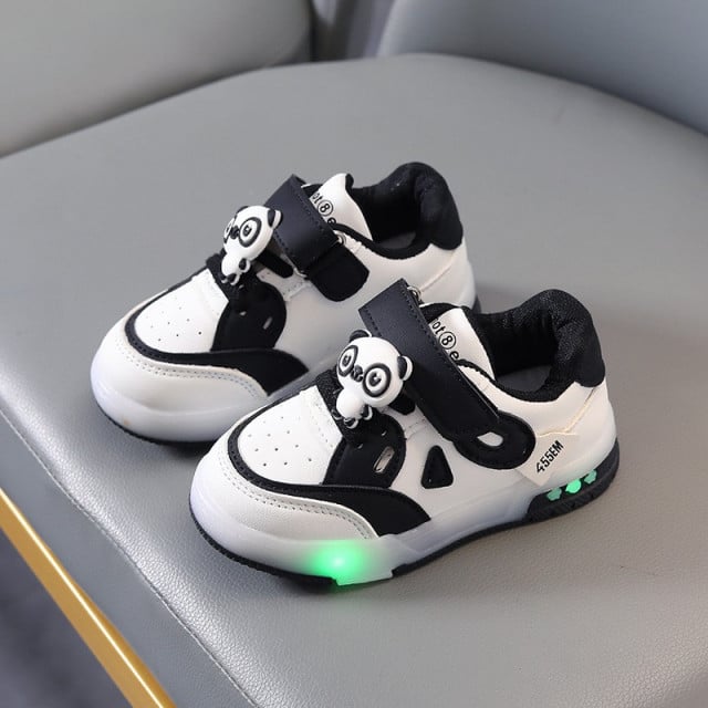 Adidasi negru cu alb cu luminite - Panda - 2 | YEO