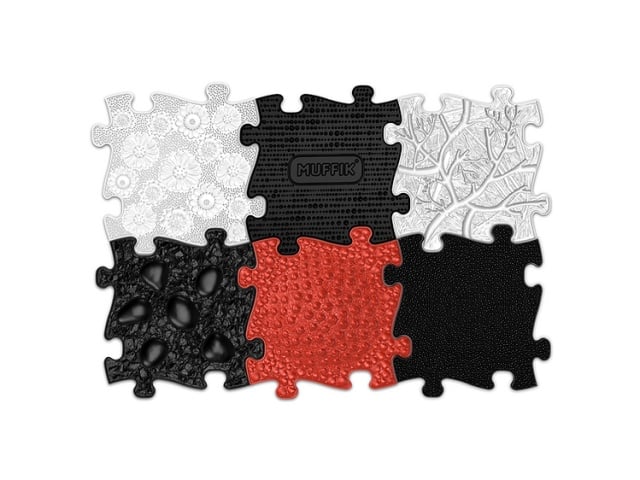 Covoras ortopedic senzorial puzzle Set Rosu si Negru pentru bebelusi Muffik - 2 | YEO