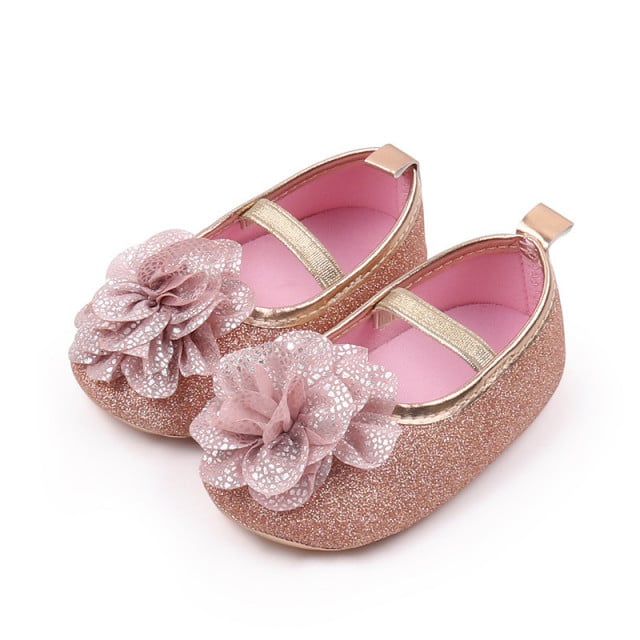 Pantofiori aurii cu floricica roz pudra - 4 | YEO