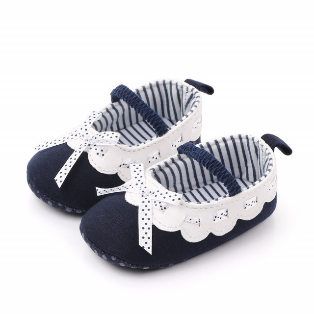 Pantofiori bleumarine cu volanas alb