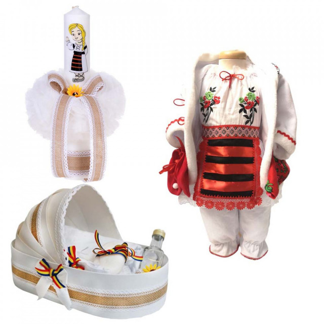 Set botez traditional fetita, trusou botez landou, lumanare si costum traditional, Denikos® 977