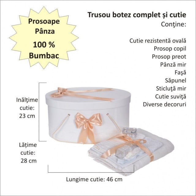 Set trusou botez, cutie trusou si lumanare, decor elegant dantela Crem, Denikos® 923 - 3 | YEO