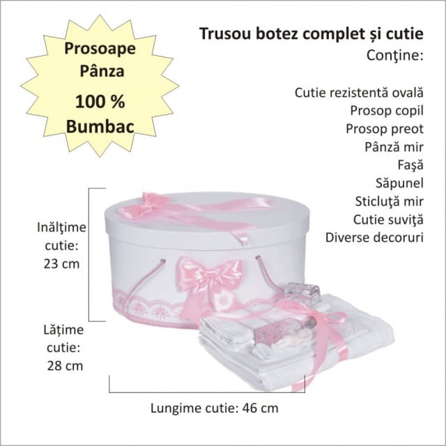 Set trusou botez, cutie trusou si lumanare personalizata cu nume, decor Roz, Denikos® 899 - 3 | YEO