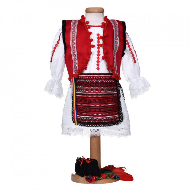 Set costum national fetita, trusou botez landou si lumanare, decor traditional, Denikos® 1053 - 3 | YEO