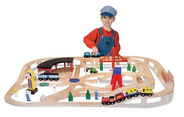 Set Trenulet din lemn cu depou Melissa and Doug