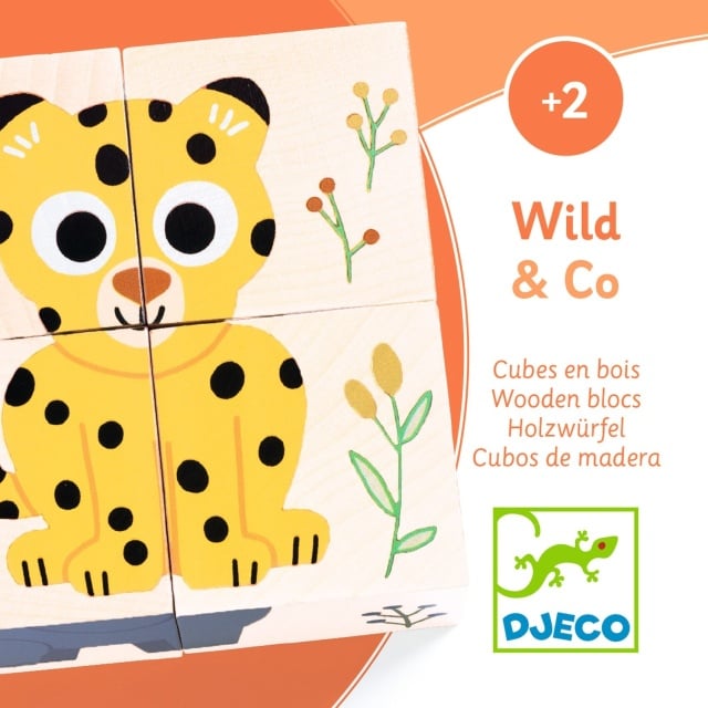 Puzzle din cuburi de lemn Animale salbatice, Djeco - 3 | YEO