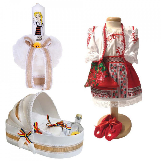 Set botez traditional fetita, trusou botez landou, lumanare si costum traditional, Denikos® 979