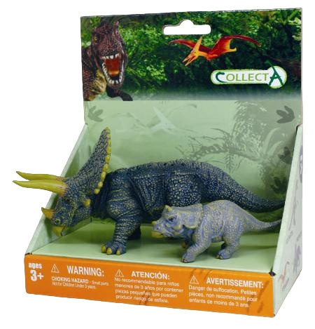 Set de 2 figurine pictate manual Triceratops cu pui 89312