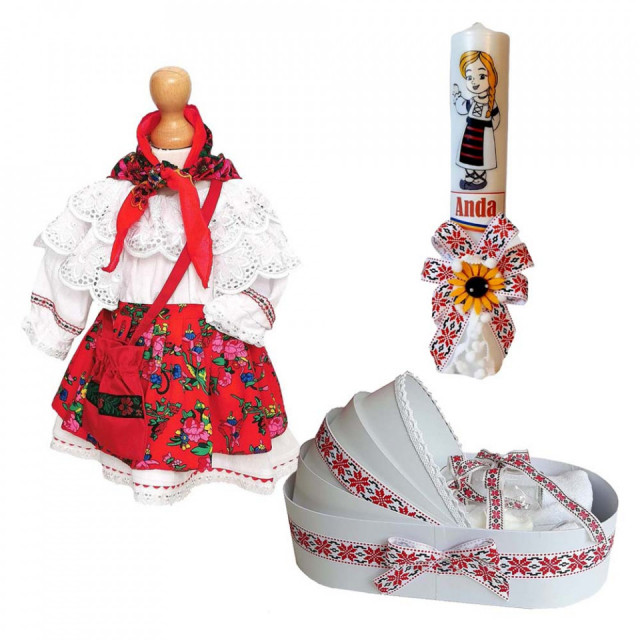 Set rochita botez, trusou si lumanare personalizata, decor traditional, Denikos® C9010