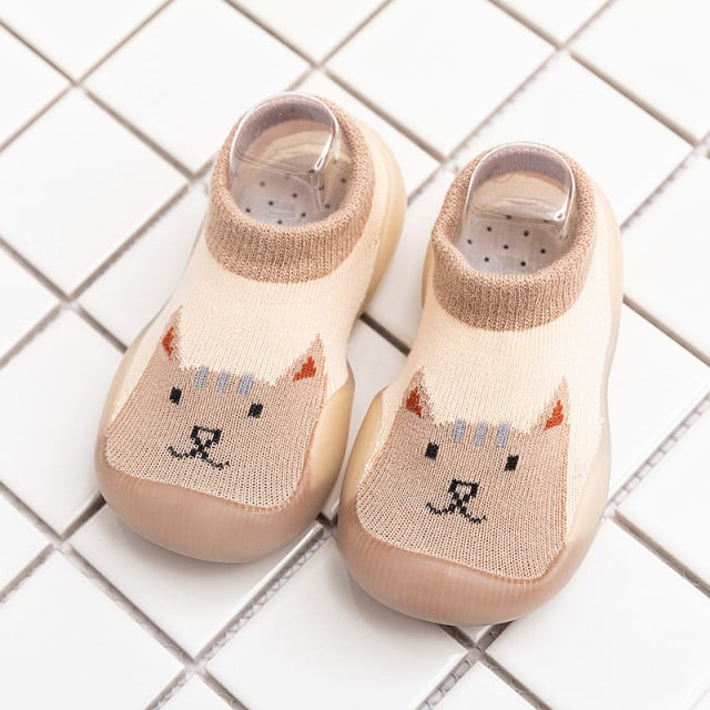 Mocasini crem cu talpa antiderapanta - Little Kitty