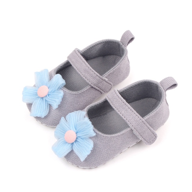 Pantofiori gri decorati cu floare bleu - 4 | YEO