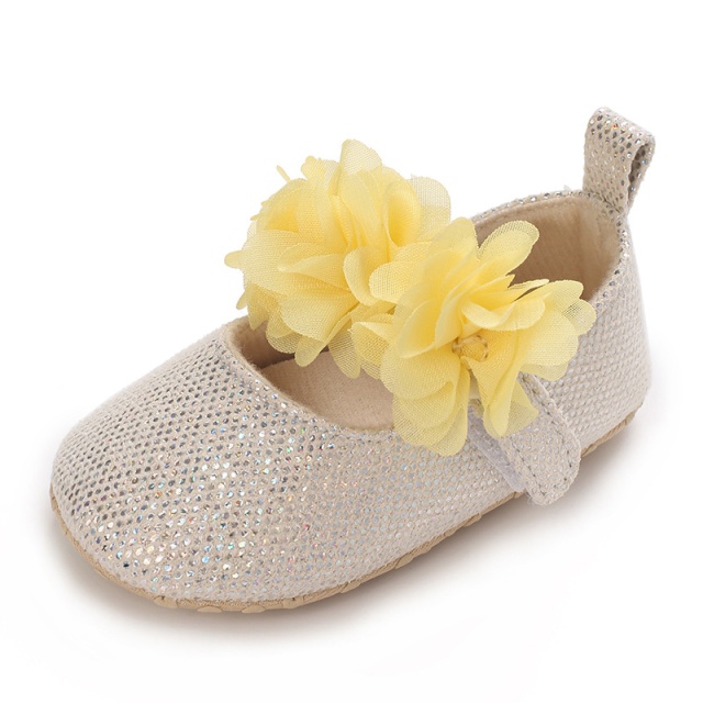 Pantofiori ivoire metalizat cu floricele galbene - 3 | YEO