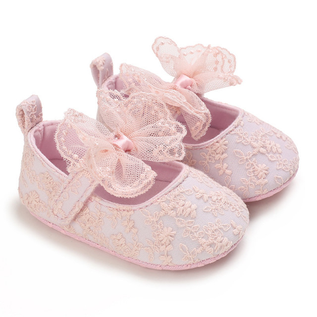 Pantofiori roz cu broderie si fundita - 2 | YEO