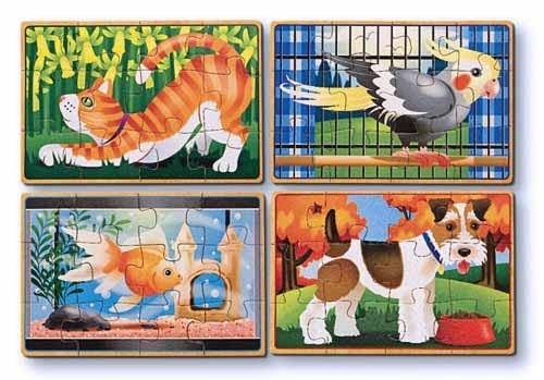 Set 4 puzzle lemn in cutie Animale de companie Melissa and Doug