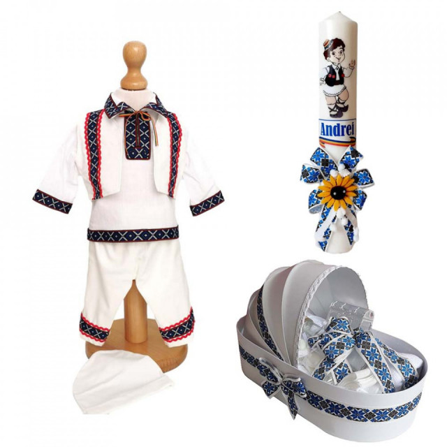 Set costum botez, trusou si lumanare personalizata, decor traditional, Denikos® C9001