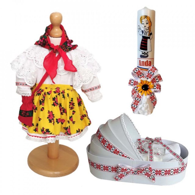 Set costumas traditional botez, trusou si lumanare personalizata, Denikos® C9011