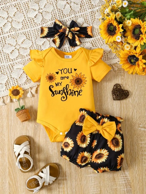 Costumas cu body galben pentru fetite - You are my sunshine