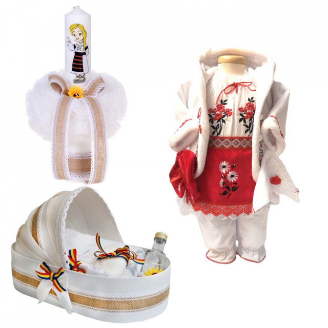 Set botez traditional fetita, trusou botez landou, lumanare si costum traditional, Denikos® 981