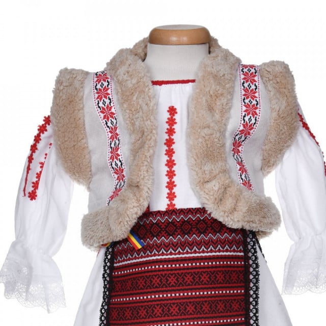 Set costum national fata, trusou botez landou si lumanare, decor traditional, Denikos® C9273 - 3 | YEO