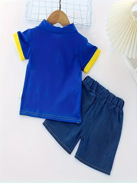 Costumas de vara pentru baietei cu tricou tip polo - 2 | YEO