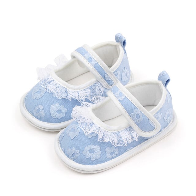 Pantofiori bleu cu floricele brodate - 2 | YEO