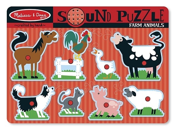 Puzzle de lemn cu sunete Animale de la Ferma Melissa and Doug