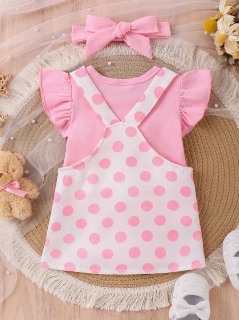 Set body roz si sarafan alb cu buline - 2 | YEO