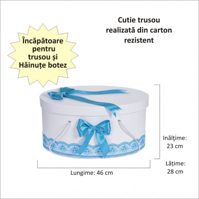 Set trusou botez si cutie trusou, dantela si fundite, decor Turcoaz, Denikos® 836 - 1 | YEO