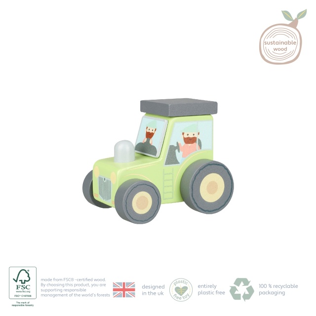 Tractor din lemn verde, Orange Tree Toys - 2 | YEO