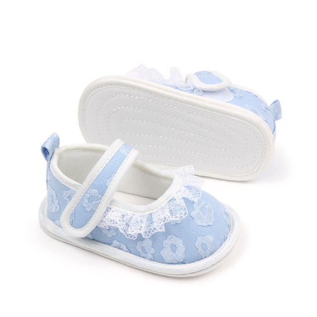 Pantofiori bleu cu floricele brodate - 3 | YEO