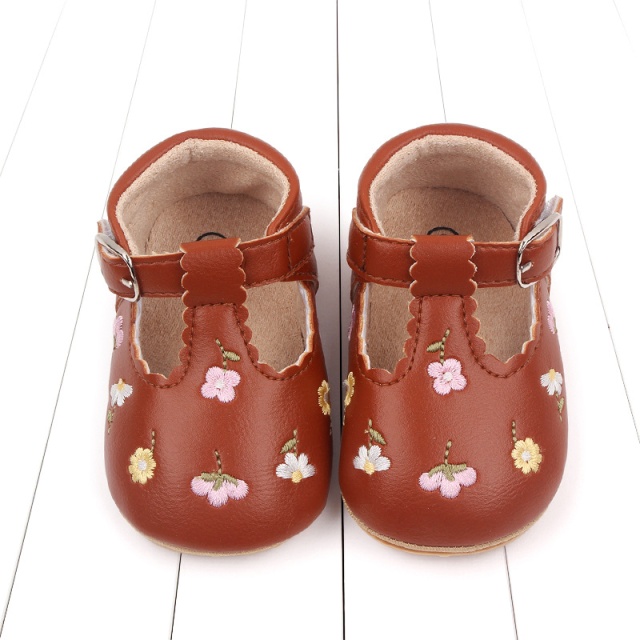 Pantofiori maro cu floricele colorate brodate - 2 | YEO