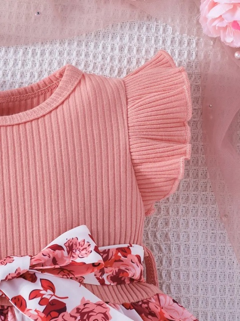 Rochita roz pudra cu imprimeu floral - 2 | YEO