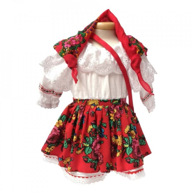 Set botez traditional fetita, trusou botez landou, lumanare si costum national fata, Denikos® 971 - 3 | YEO