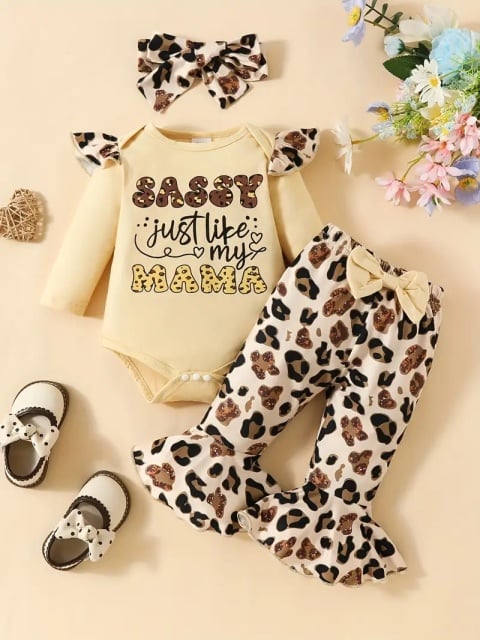 Set de 3 piese - Body crem, pantaloni leopard si bentita