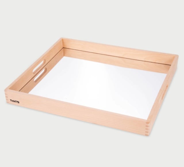 Tava mare din lemn cu oglinda acrilica, 500 x 435 x 50 mm, pentru activitati senzoriale - 1 | YEO