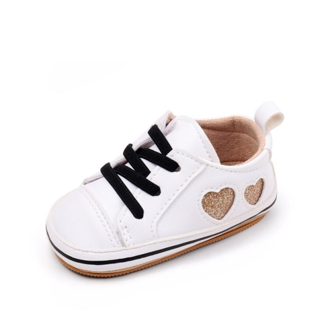 Tenisi albi pentru fetite - Glitter hearts - 2 | YEO