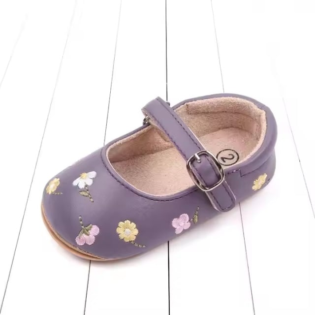 Pantofiori mov cu floricele colorate brodate - 2 | YEO