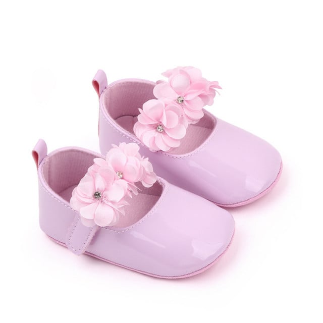 Pantofiori roz lacuiti cu floricele din satin - 3 | YEO