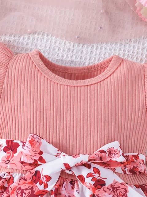 Rochita roz pudra cu imprimeu floral - 3 | YEO