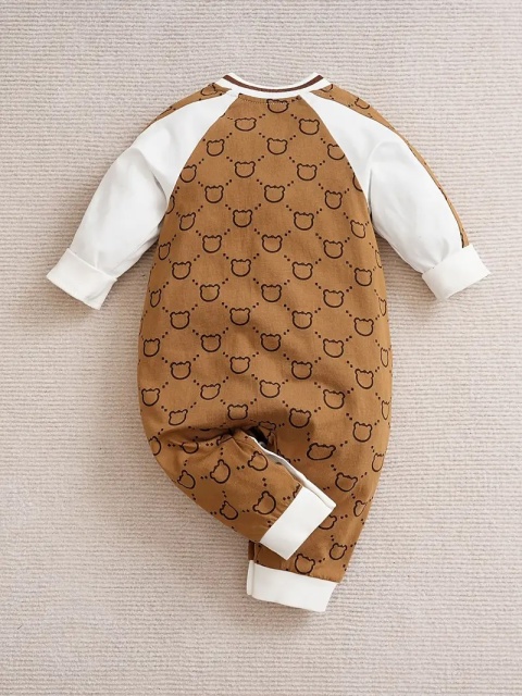 Salopeta maro cu alb pentru bebelusi - Ursuleti - 1 | YEO