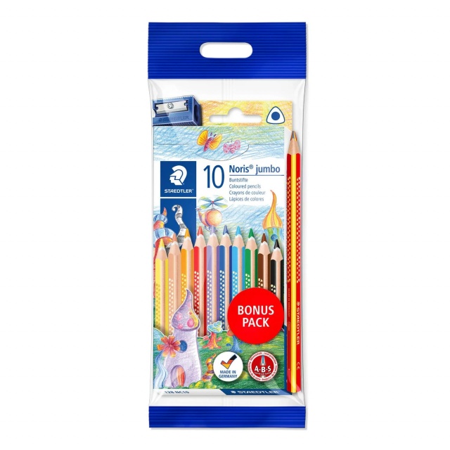 Set 10 creioane colorate jumbo triunghiulare cu ascutitoare si creion magic, Staedtler - 3 | YEO