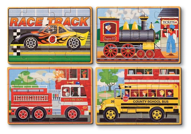 Set 4 puzzle lemn in cutie Vehicule Melissa and Doug