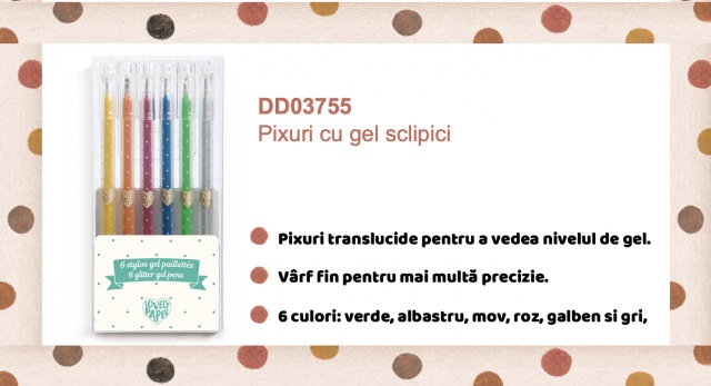 Set cu 6 roll-gel (markere) cu sclipici, Djeco - 1 | YEO