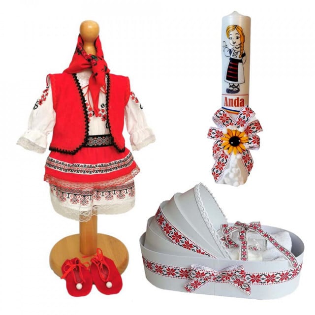 Set rochita populara, trusou si lumanare personalizata, decor traditional Denikos® C9015