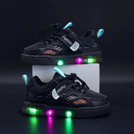 Adidasi negri cu dungi colorate si luminite