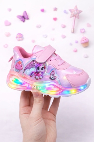 Adidasi roz cu luminite pentru fetite Ponei