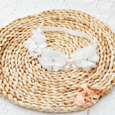 Bentita eleganta pentru bebeluse cu floricele si danteluta - Img 4