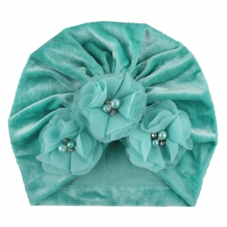Caciulita vernil tip turban din catifea cu flori aplicate - Img 2