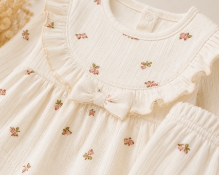 Compleu nou nascut fetite cu bluzita, pantaloni, caciulita, manusi si bavetica, bej floral, Bimbo, 0-3 luni, - Img 2